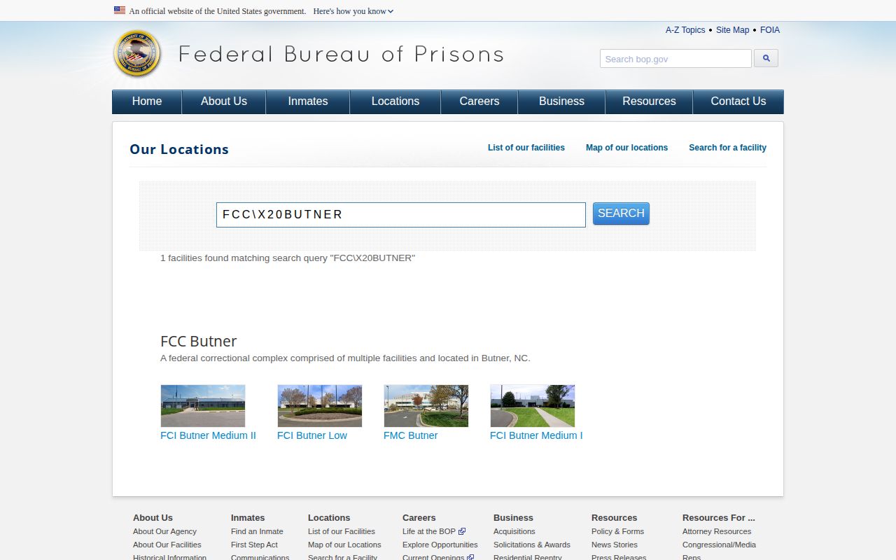 Federal Correctional Complex Butner release facility directory