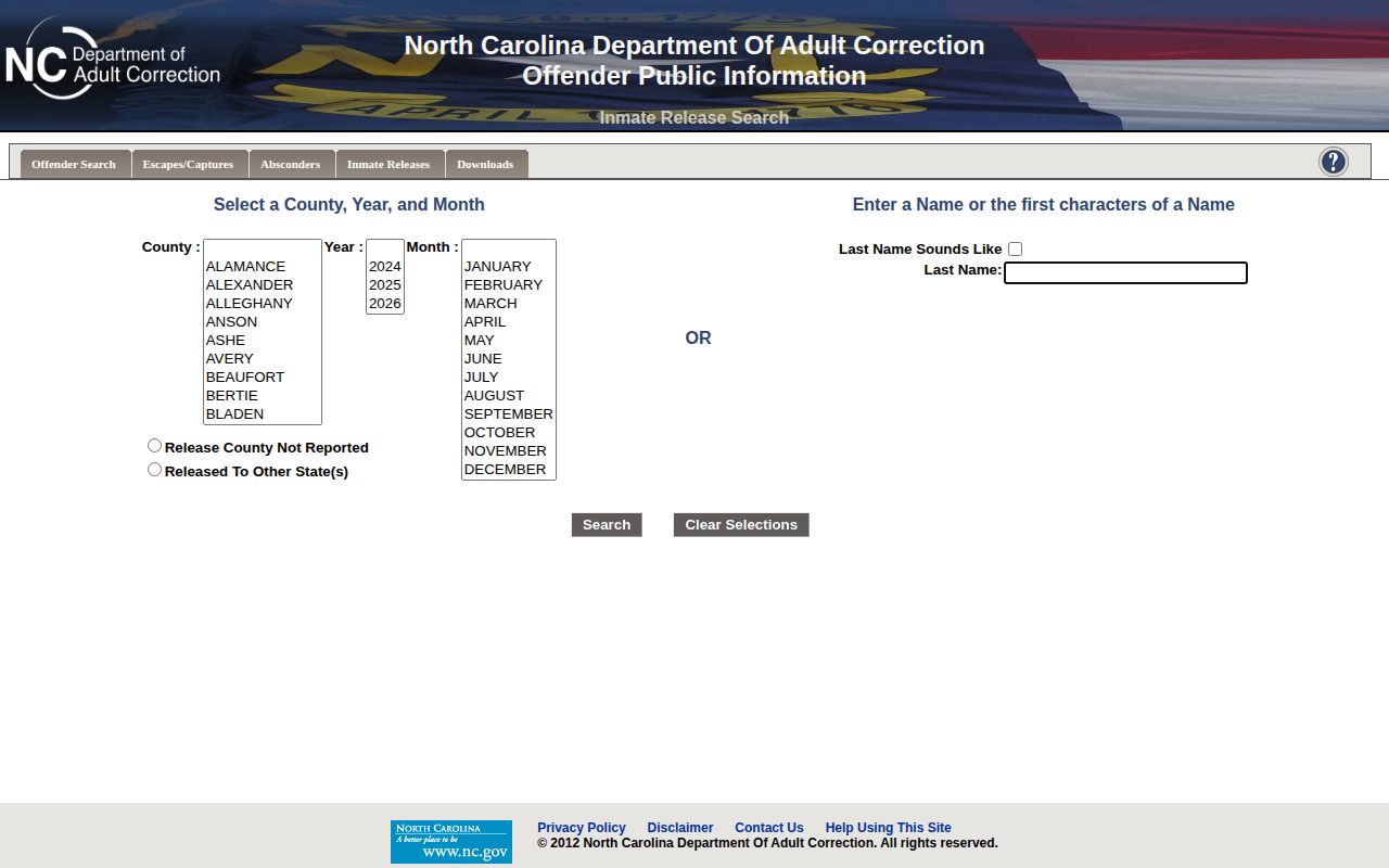 Granville Correctional Institution NCDAC inmate release search